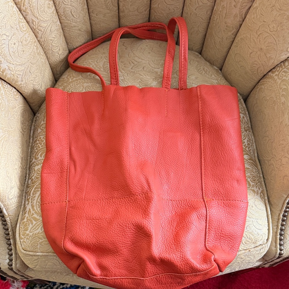 Handmade Italian Orange Leather XL Tote Bag